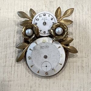 Vintage Handmade‎ Watch Face & Parts Brooch Pin One Of A Kind